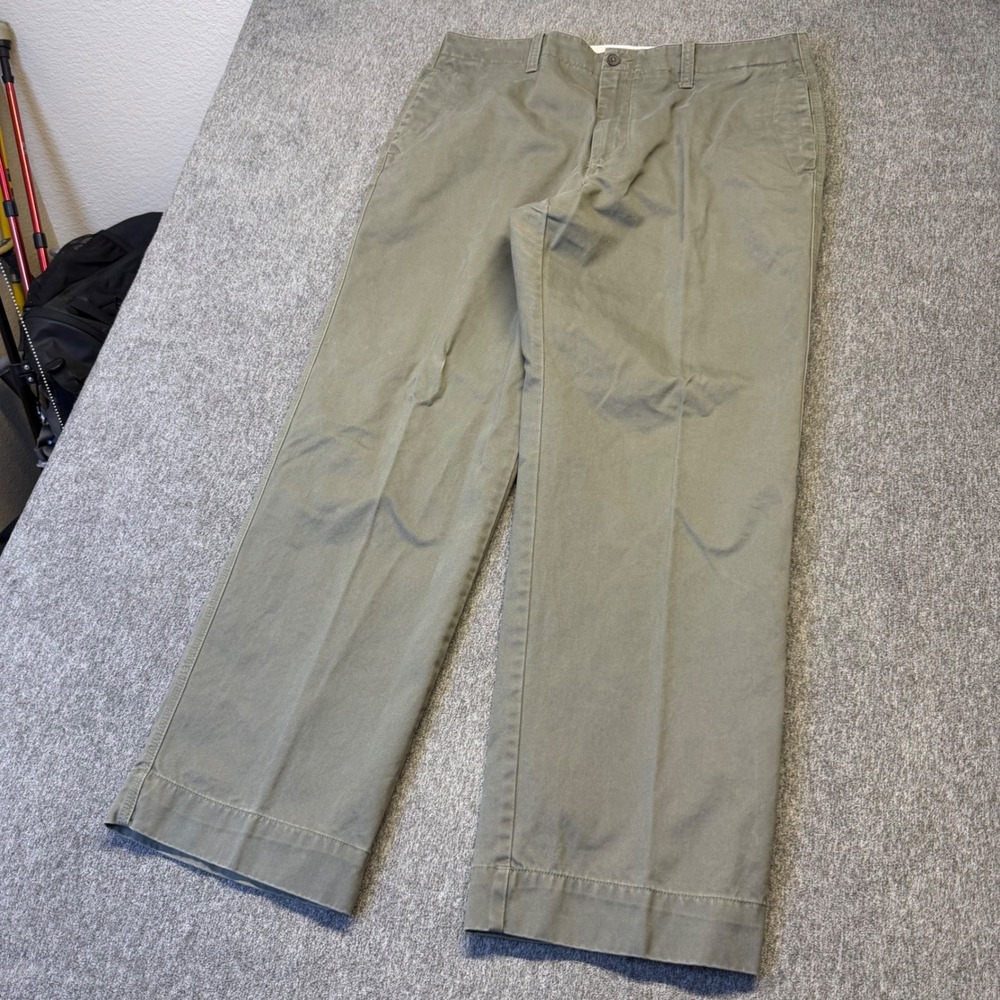 LL Bean Mens Chino Pants 38x32 Olive Green Cotton Twill Straight Leg 0PA36